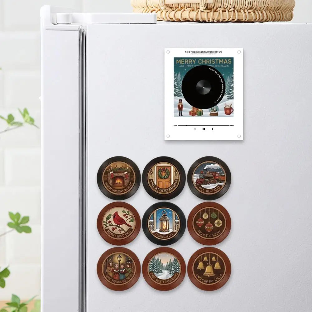 Christmas Record Player Fridge Magnet Set