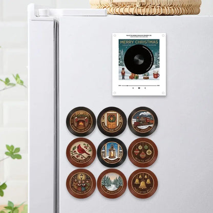 Christmas Record Player Fridge Magnet Set