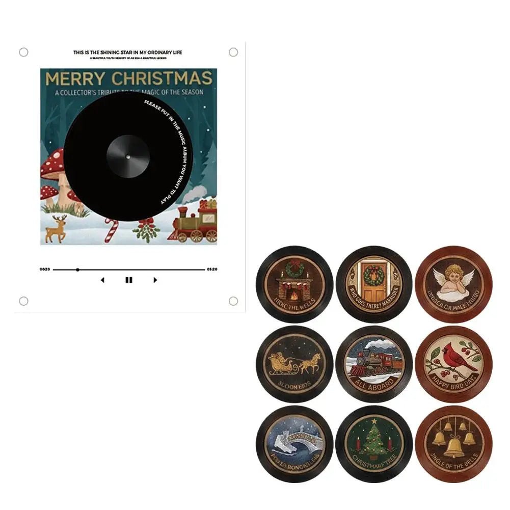 Christmas Record Player Fridge Magnet Set