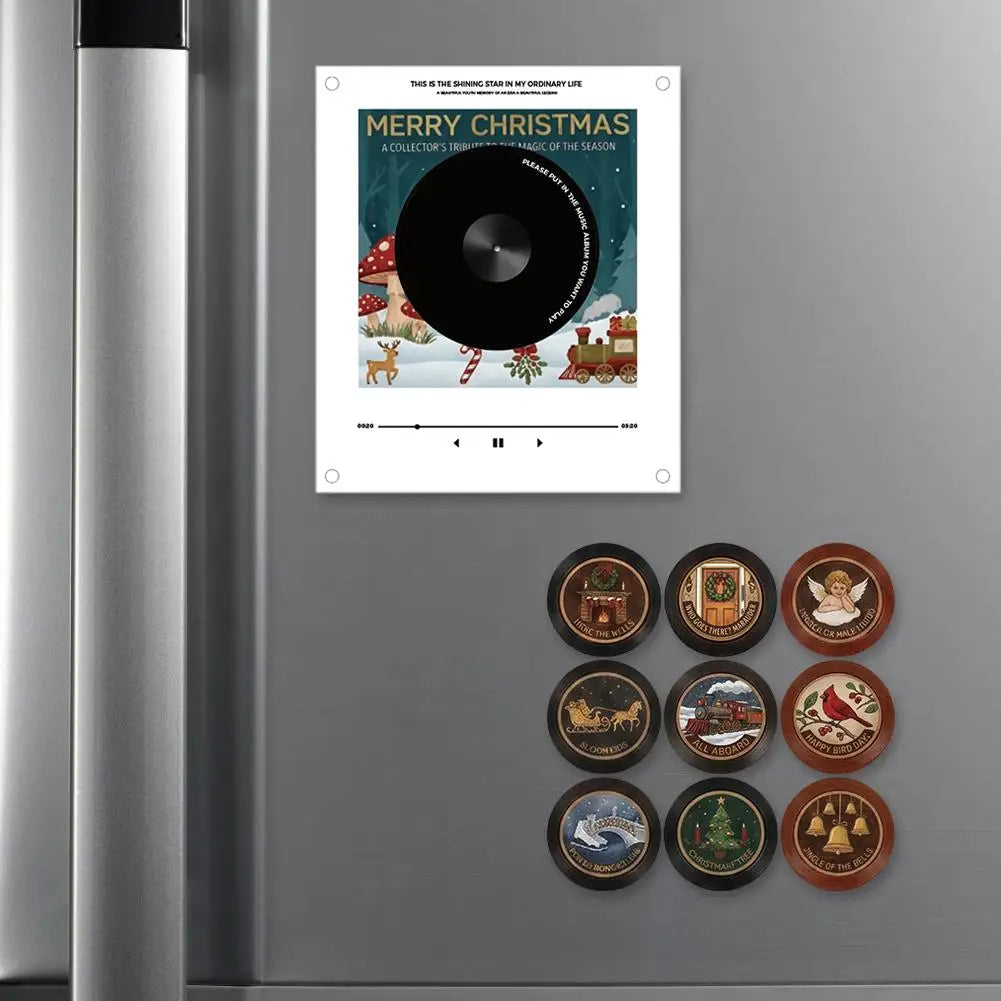 Christmas Record Player Fridge Magnet Set