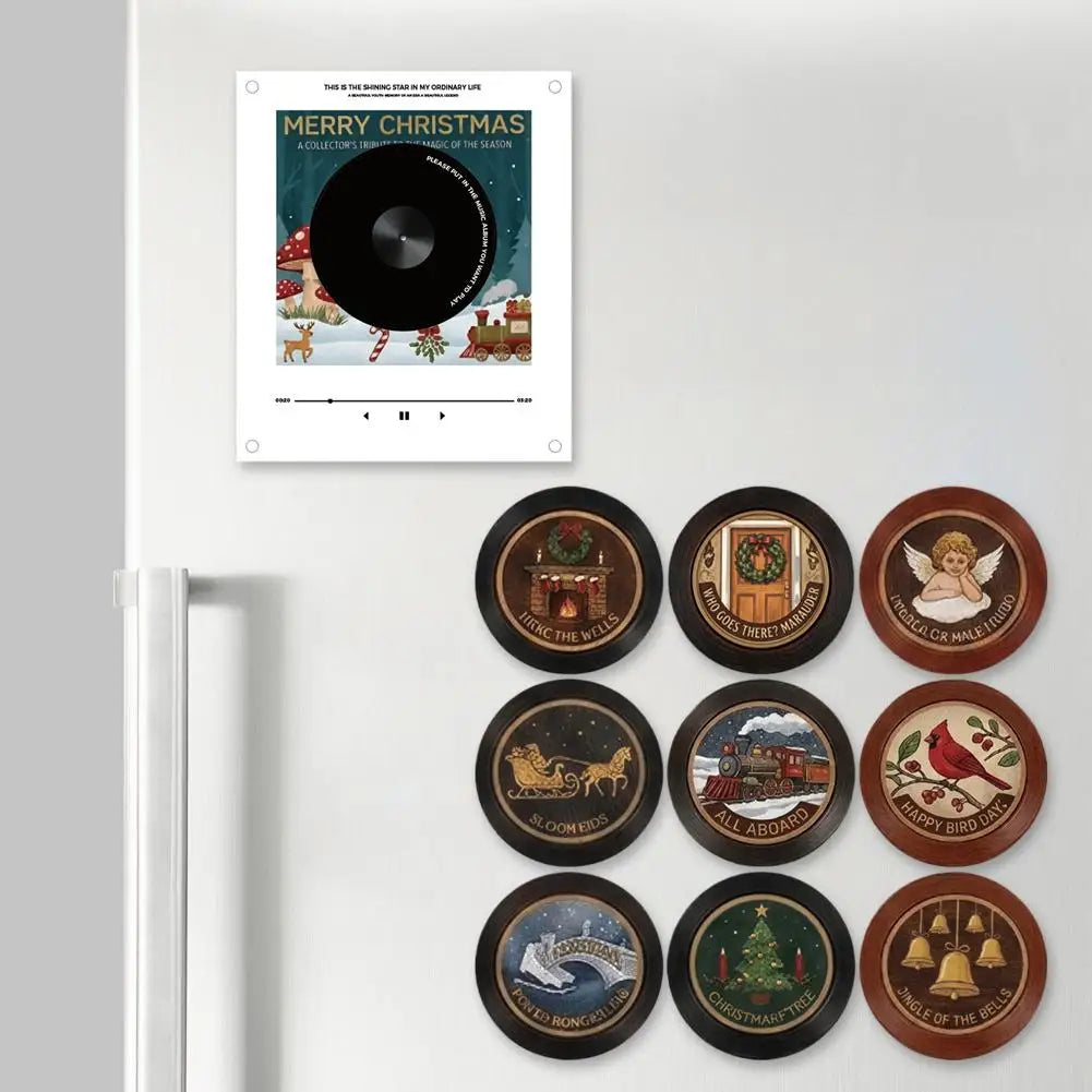 Christmas Record Player Fridge Magnet Set