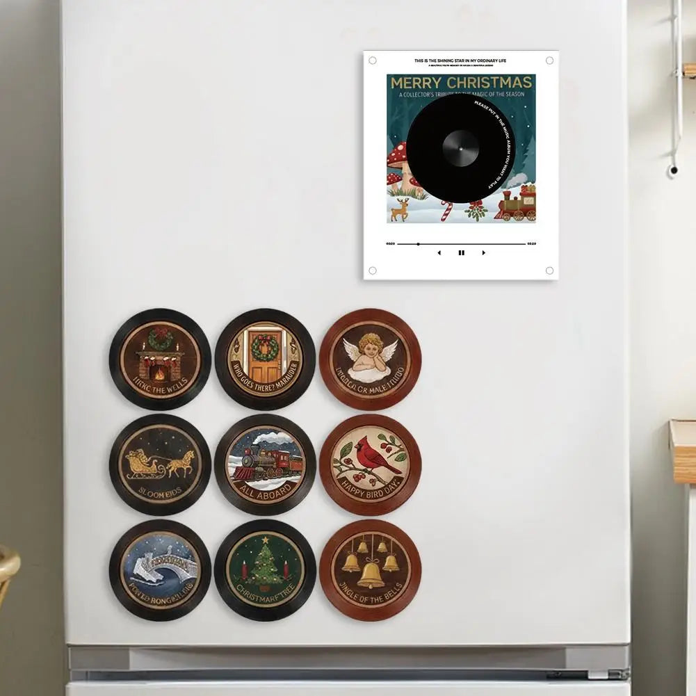 Christmas Record Player Fridge Magnet Set