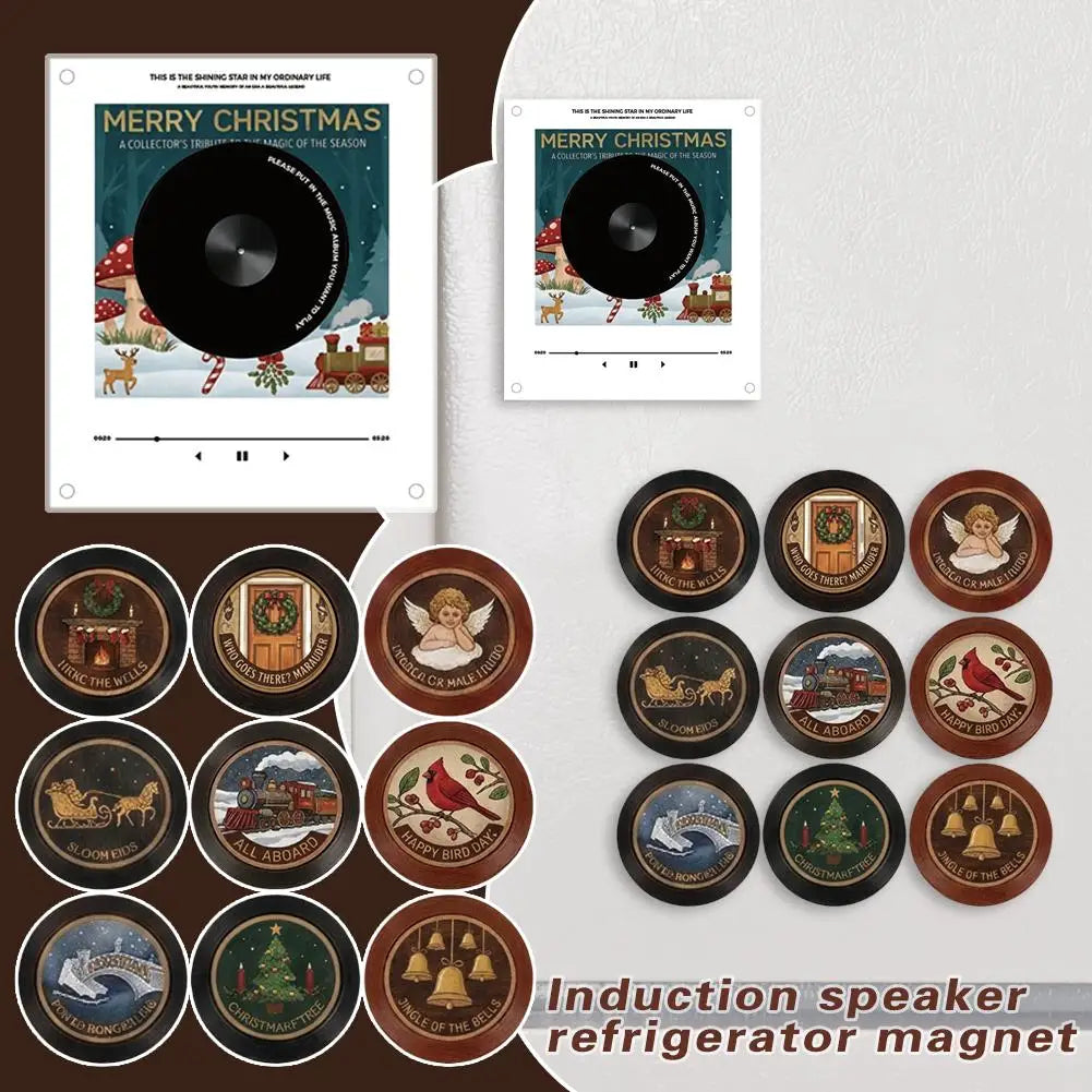 Christmas Record Player Fridge Magnet Set