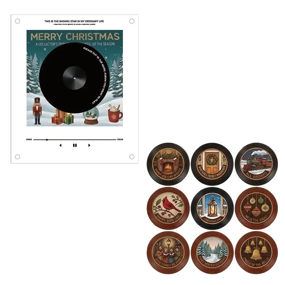 Christmas Record Player Fridge Magnet Set